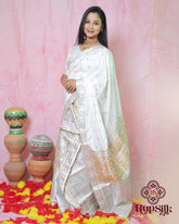 Elegant Ivory Semi Paat Silk Saree with Rich Gold Zari Weaving