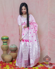 Elegant Semi Paat Silk Saree with Pink Woven Border