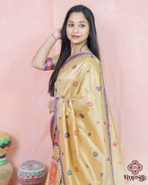 Elegant Royal Muga Silk Saree with Purple Multicolor Woven Border