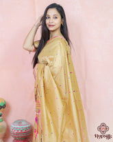 Elegant Royal Muga Silk Saree with Pink Multicolor Woven Border