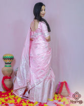 Royal Blush Pink Semi Paat Silk Saree with Silver Zari Elegance