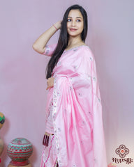 Elegant Baby Pink Semi Paat Silk Saree with Delicate Woven Detailing