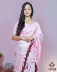 Elegant Baby Pink Semi Paat Silk Saree with Delicate Woven Detailing