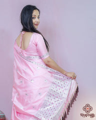Elegant Baby Pink Semi Paat Silk Saree with Delicate Woven Detailing