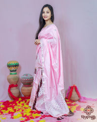 Elegant Baby Pink Semi Paat Silk Saree with Delicate Woven Detailing