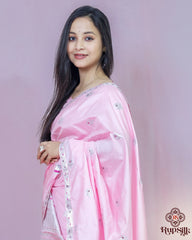 Elegant Baby Pink Semi Paat Silk Saree with Delicate Woven Detailing