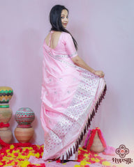 Elegant Baby Pink Semi Paat Silk Saree with Delicate Woven Detailing