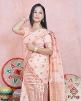 Elegant Peach Semi Paat Silk Saree with Traditional Woven Border