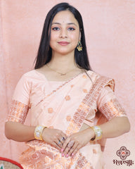 Elegant Peach Semi Paat Silk Saree with Traditional Woven Border