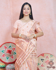 Elegant Peach Semi Paat Silk Saree with Traditional Woven Border
