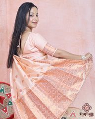 Elegant Peach Semi Paat Silk Saree with Traditional Woven Border