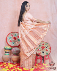 Elegant Peach Semi Paat Silk Saree with Traditional Woven Border