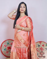 Peach Semi Paat Silk Saree with Rich Zari Weaving & Traditional Pallu