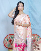 Peach Semi Paat Silk Saree with Silver Zari Weaving & Pink Tassel Pallu