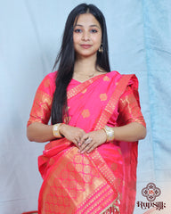 Royal Rani Pink Semi Paat Silk Saree with Rich Gold Zari Weaving