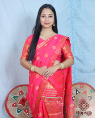 Royal Rani Pink Semi Paat Silk Saree with Rich Gold Zari Weaving