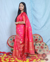 Royal Rani Pink Semi Paat Silk Saree with Rich Gold Zari Weaving