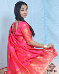 Royal Rani Pink Semi Paat Silk Saree with Rich Gold Zari Weaving