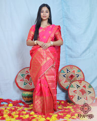 Royal Rani Pink Semi Paat Silk Saree with Rich Gold Zari Weaving