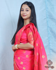 Royal Rani Pink Semi Paat Silk Saree with Rich Gold Zari Weaving
