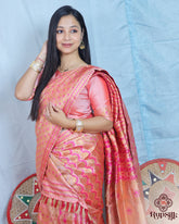 Elegant Semi Paat Silk Saree in Peach Pink with Rich Woven Pallu