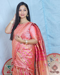 Elegant Semi Paat Silk Saree in Peach Pink with Rich Woven Pallu