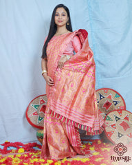 Elegant Semi Paat Silk Saree in Peach Pink with Rich Woven Pallu
