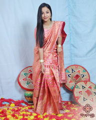 Elegant Semi Paat Silk Saree in Peach Pink with Rich Woven Pallu
