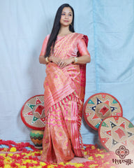Elegant Semi Paat Silk Saree in Peach Pink with Rich Woven Pallu