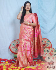 Elegant Semi Paat Silk Saree in Peach Pink with Rich Woven Pallu