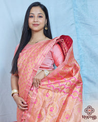 Elegant Semi Paat Silk Saree in Peach Pink with Rich Woven Pallu