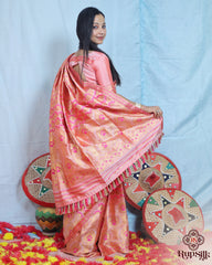 Elegant Semi Paat Silk Saree in Peach Pink with Rich Woven Pallu