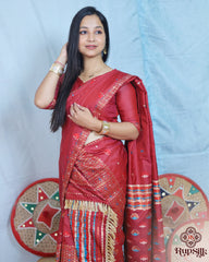 Regal Red Semi Paat Silk Saree with Multicolor Woven Border