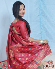 Regal Red Semi Paat Silk Saree with Multicolor Woven Border