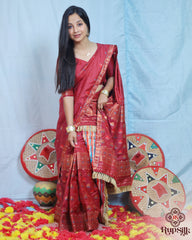 Regal Red Semi Paat Silk Saree with Multicolor Woven Border