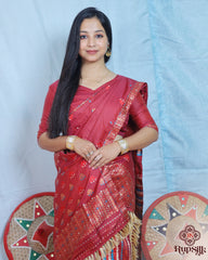 Regal Red Semi Paat Silk Saree with Multicolor Woven Border