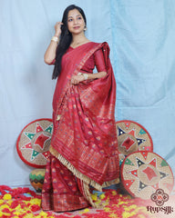 Regal Red Semi Paat Silk Saree with Multicolor Woven Border