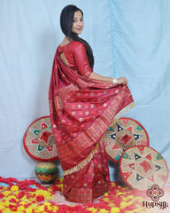 Regal Red Semi Paat Silk Saree with Multicolor Woven Border