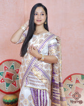 Royal Ivory Semi Paat Silk Saree with Purple & Gold Woven Elegance