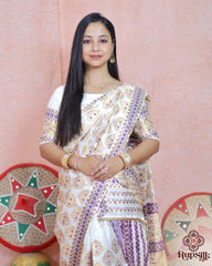 Royal Ivory Semi Paat Silk Saree with Purple & Gold Woven Elegance