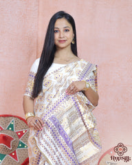 Royal Ivory Semi Paat Silk Saree with Purple & Gold Woven Elegance