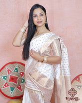 Royal Ivory Semi Paat Silk Saree with Elegant Gold Woven Detailing