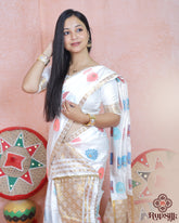 Elegant White Semi Paat Silk Saree with Gold Woven Border