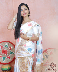 Elegant White Semi Paat Silk Saree with Gold Woven Border