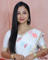 Elegant White Banarsi Semi Paat Mekhla Sador with Golden Guna