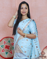 Elegant Semi Paat Sky Blue Silk Saree with Rich Woven Pallu & Tassels