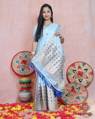 Elegant Semi Paat Sky Blue Silk Saree with Rich Woven Pallu & Tassels