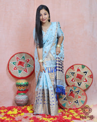Elegant Semi Paat Sky Blue Silk Saree with Rich Woven Pallu & Tassels