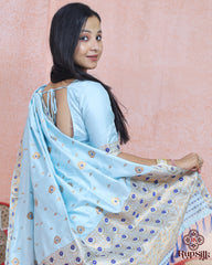 Elegant Semi Paat Sky Blue Silk Saree with Rich Woven Pallu & Tassels