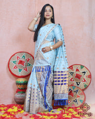 Elegant Semi Paat Sky Blue Silk Saree with Rich Woven Pallu & Tassels